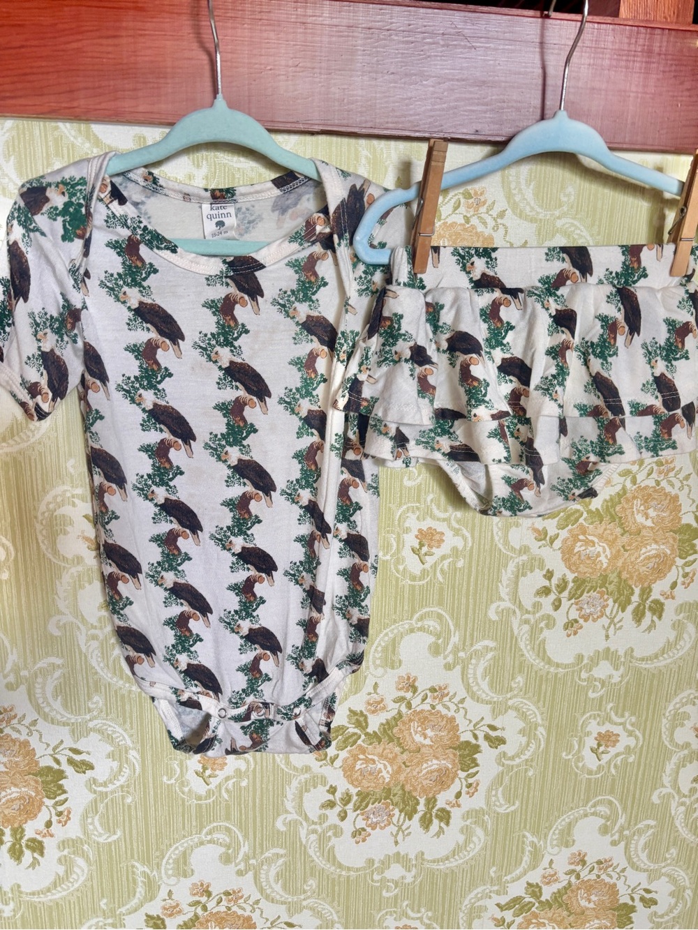 kate quinn 18-24m bald eagle bodysuit + ruffle bloomer set patriotic naturecore